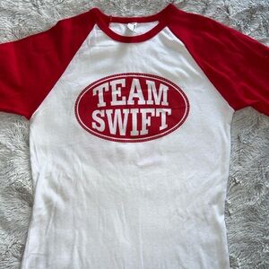 American Apparel Red and White Graphic Raglan Tee